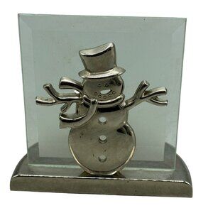 Kirkland 3D Snowman Candleholder 5in Silver Frosted Glass Tealight Used READ
